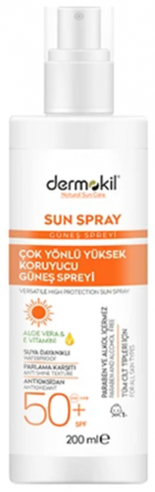 Dermokil Sun Spray Renksiz 50 Faktör Tüm Ciltler İçin Mineral Filtreli Yağsız Suya Dayanıklı Vücut Güneş Kremi 200 ml