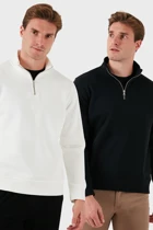 Buratti Pamuklu Regular Fit Dik Yaka 2'Li Paket Erkek Sweat 59052592S2 Ekru-Siyah