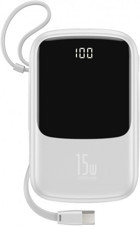 Baseus Q Pow 10000 mAh Hızlı Şarj Dijital Göstergeli Lightning Çoklu Kablolu Powerbank Beyaz