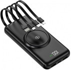 Sprange SR-P13W 16000 mAh Hızlı Şarj Dijital Göstergeli USB & Type C Çoklu Kablolu Powerbank Siyah