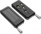 Sprange SR-P19S 12000 mAh Güneş Enerjili Hızlı Şarj USB & Type C Çoklu Kablolu Powerbank Siyah