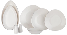 Schafer Dina PLT01 56 Parça 12 Kişilik Desenli Porselen Asimetrik Yemek Takımı