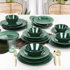 Keramika Zümrüt Line 24 Parça 6 Kişilik Desenli Stoneware Yuvarlak Yemek Takımı