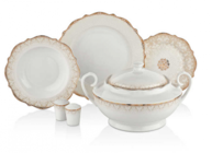 Korkmaz Eliza Collection A8238 60 Parça 12 Kişilik Desenli Kemik Tozu Yuvarlak Yemek Takımı