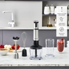 Karaca Quick Mix 500 ml Plastik Hazneli Buz Kırıcılı Turbolu Çift Bıçaklı 5'li El Blender Seti İnox