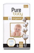 Pure Baby Organik 4 Numara Organik Bantlı Bebek Bezi 52'li