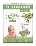 Baby Turco Doğadan 4 Numara Bantlı Bebek Bezi 82'li