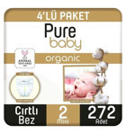 Pure Baby Organik 2 Numara Organik Bantlı Bebek Bezi 272'li