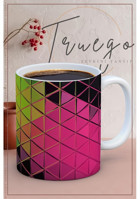 Truego Baskılı Kupa Bardak Seramik Mug - Kırmızı Yeşil Desen