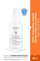 Vichy Capital Soleil 50 Faktör İçin Leke Karşıtı Nemlendirici Yaşlanma Karşıtı Suya Dayanıklı Yüz ve Vücut Güneş Kremi 40 ml