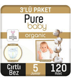 Pure Baby Junior 5 Numara Organik Cırtlı Bebek Bezi 120 Adet