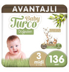 Baby Turco Doğadan Avantajlı 3 Numara Organik Cırtlı Bebek Bezi 136 Adet