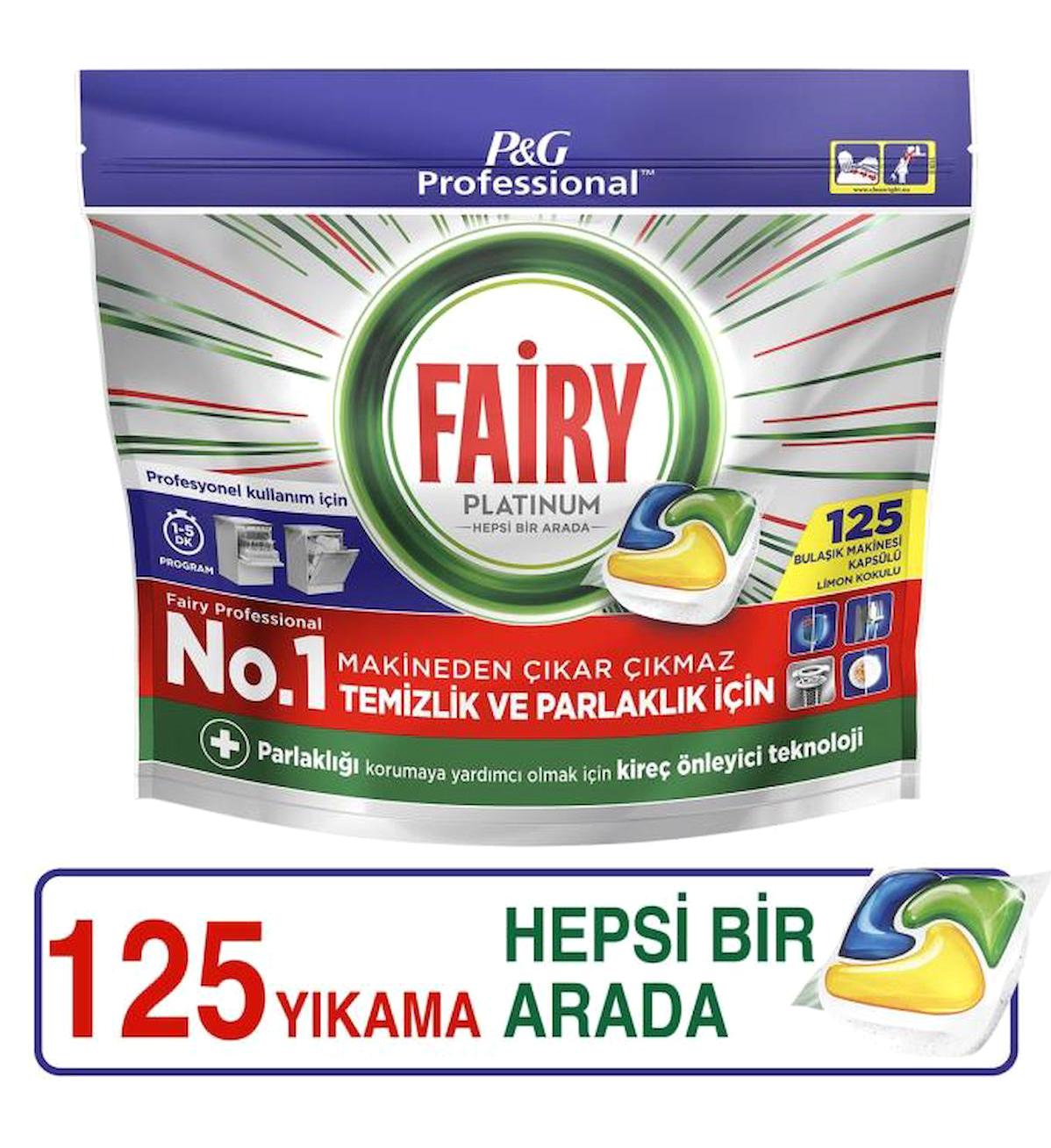 Fairy Platinum Hepsi Bir Arada Limon Kokulu Tablet Bulaşık Makinesi Deterjanı 125 Adet