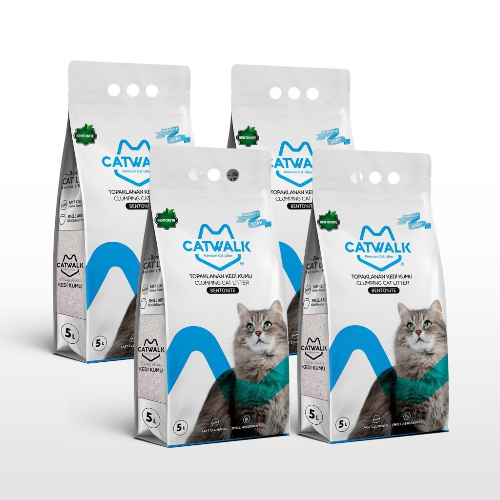 Catwalk Marsilya Sabun Kokulu Topaklanan İnce Taneli Bentonit Kedi Kumu 4x5 lt