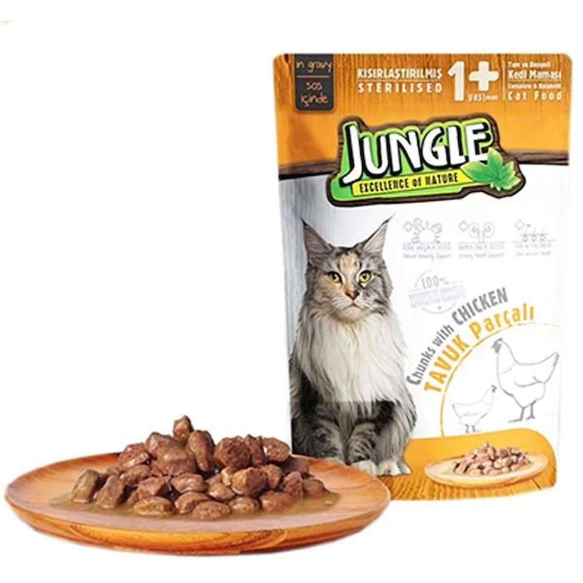 Jungle Kısırlaştırılmış Tavuk Parça Etli Yetişkin Yaş Kedi Maması 85 gr