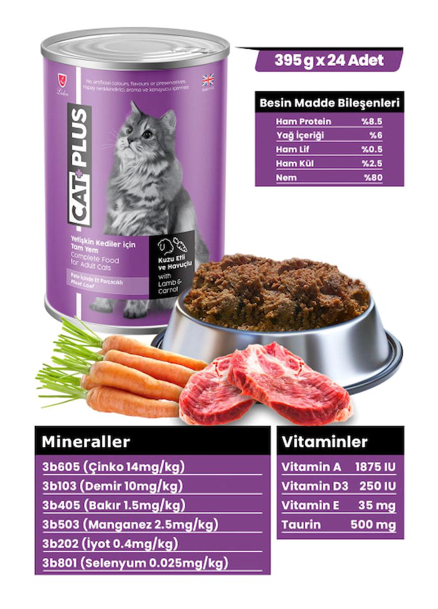 Catplus Kuzu Eti Parça Etli Soslu Yetişkin Yaş Kedi Maması 24x395 gr