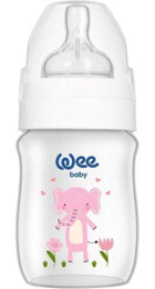 Wee Baby Silikon Gaz Yapmayan Antikolik 0-6 Ay Desenli Beyaz Biberon 150 ml