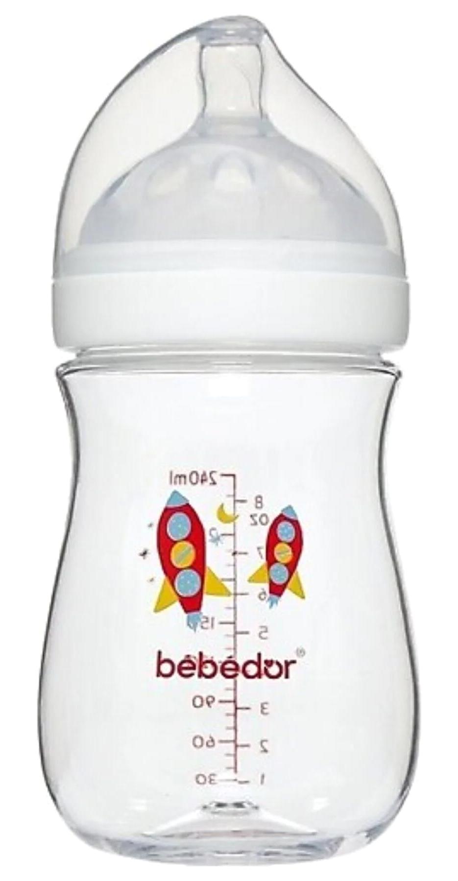Bebedor Tritan Silikon Gaz Yapmayan Antikolik Yavaş Akışlı 6+ Ay Desenli Şeffaf Biberon 240 ml
