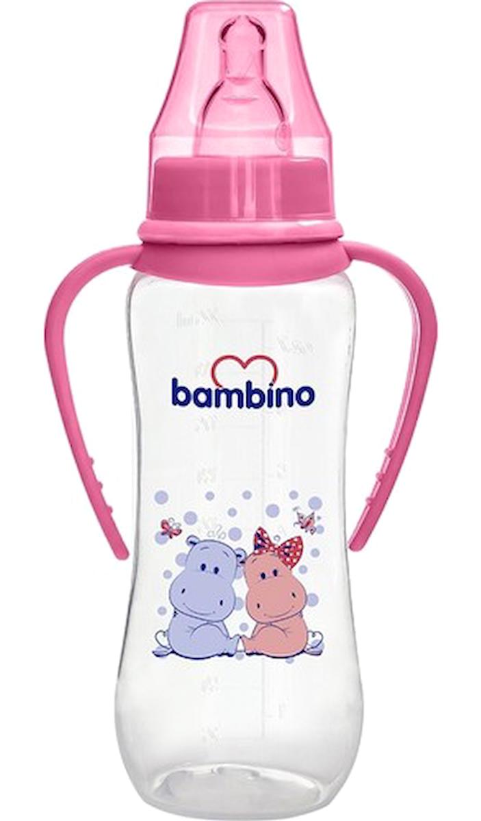 Bambino Silikon Yenidoğan Yavaş Akışlı Kulplu 0-6 Ay Desenli Pembe Biberon 250 ml