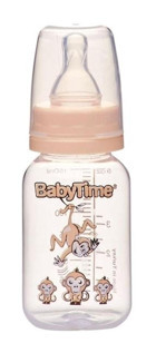 Baby Time Silikon Gaz Yapmayan Antikolik Yenidoğan Yavaş Akışlı 0-18 Ay Desenli Krem Biberon 150 ml