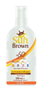Sun Brown 50 Faktör Tüm Ciltler İçin Leke Karşıtı Nemlendirici Yağsız Suya Dayanıklı Yüz ve Vücut Güneş Kremi 200 ml