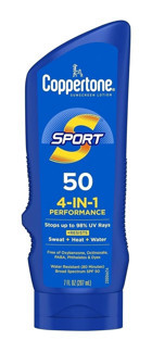 Coppertone Sport 4 in 1 Performance 50 Faktör Tüm Ciltler İçin Leke Karşıtı Nemlendirici Yağsız Suya Dayanıklı Yüz ve Vücut Güneş Kremi 207 ml