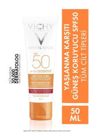 Vichy Soleil 50 Faktör Tüm Ciltler İçin Leke Karşıtı Nemlendirici Yaşlanma Karşıtı Yağsız Suya Dayanıklı Yüz Güneş Kremi 50 ml