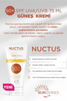 Nuctus 50 Faktör Tüm Ciltler İçin Leke Karşıtı Nemlendirici Yağsız Suya Dayanıklı Yüz ve Vücut Güneş Kremi 75 ml