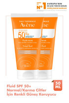 Avene Tinted Fluid Renkli 50 Faktör Normal Ciltler İçin Nemlendirici Kapatıcılı Suya Dayanıklı Yüz Güneş Kremi 2x50 ml