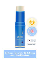 Lebelage Collagen Sun Balm Stick 50 Faktör Tüm Ciltler İçin Leke Karşıtı Nemlendirici Aydınlatıcı Yağsız Suya Dayanıklı Yüz ve Vücut Güneş Kremi 10 ml