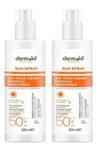Dermokil Sun Spray 50 Faktör Hassas Ciltler İçin Leke Karşıtı Yağsız Suya Dayanıklı Yüz ve Vücut Güneş Kremi 2x200 ml