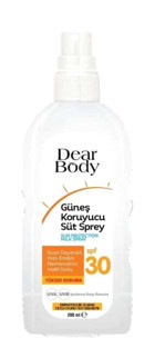 Dear Body Sun Protection 30 Faktör Tüm Ciltler İçin Leke Karşıtı Nemlendirici Yağsız Suya Dayanıklı Yüz ve Vücut Güneş Kremi 200 ml