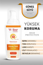 Wline High Protection 50 Faktör Tüm Ciltler İçin Leke Karşıtı Nemlendirici Yağsız Suya Dayanıklı Yüz ve Vücut Güneş Losyonu 125 ml