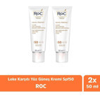 Roc 50 Faktör Tüm Ciltler İçin Leke Karşıtı Nemlendirici Suya Dayanıklı Yüz ve Vücut Güneş Kremi 2x50 ml