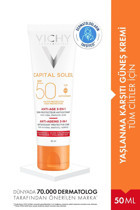 Vichy Capital Soleil 50 Faktör Tüm Ciltler İçin Leke Karşıtı Nemlendirici Yağsız Suya Dayanıklı Yüz ve Vücut Güneş Kremi 50 ml