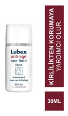 Lubex Anti-Age Sun Fluid Face 50 Faktör Hassas Ciltler İçin Leke Karşıtı Nemlendirici Yaşlanma Karşıtı Yağsız Suya Dayanıklı Yüz Ve Vücut Güneş Kremi 30 ml