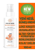 Fresh Mode 50 Faktör Tüm Ciltler İçin Leke Karşıtı Nemlendirici Yağsız Suya Dayanıklı Yüz ve Vücut Güneş Kremi 100 ml