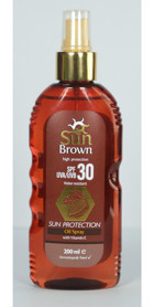 Sun Brown 30 Faktör Tüm Ciltler İçin Leke Karşıtı Nemlendirici Yağsız Suya Dayanıklı Yüz ve Vücut Güneş Kremi 200 ml