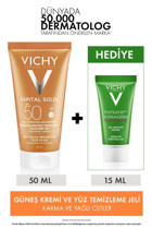 Vichy Soleil 50 Faktör Yağlı Ciltler İçin Leke Karşıtı Nemlendirici Yağsız Suya Dayanıklı Yüz ve Vücut Güneş Kremi 50 ml