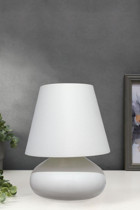 D-Light Motif Kumaş Başlıklı Beyaz Metal Ayaklı Abajur