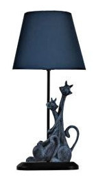 Qdec Kedi Kumaş Başlıklı Antrasit Lacivert Metal Ayaklı Abajur