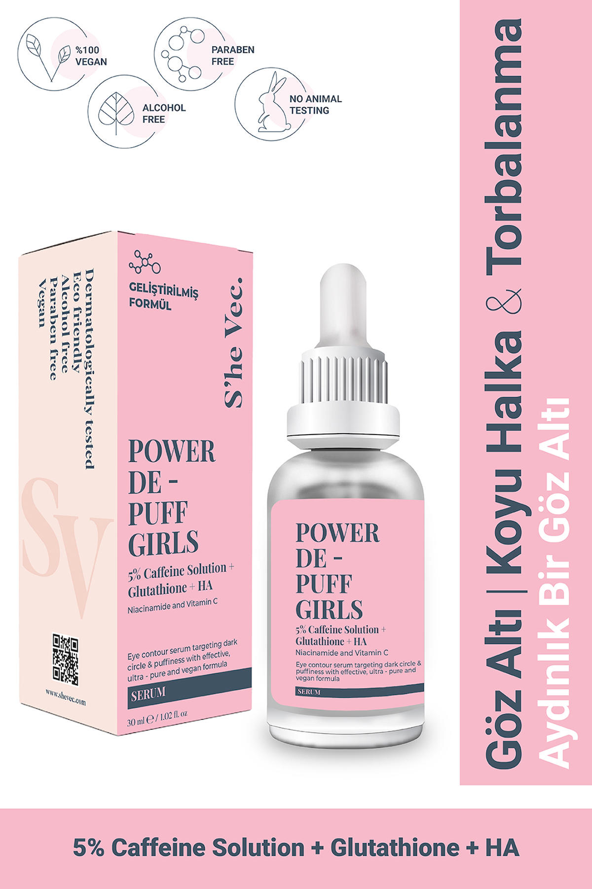 She Vec Power De Puff Girls Aydınlatıcı Kırışıklık Karşıtı Göz Altı Torba Karşıtı Gece Gündüz Serumu 30 ml