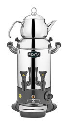 Remta R25 Mini 900 W 5 lt Su Kapasiteli Çelik Çift Demlikli Çift Musluklu Çelik Elektrikli Semaver İnox
