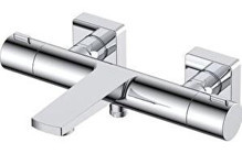 Creavit TS2505 Pirinç Çift Delikli Çevirmeli Yarı Ankastre Kare Banyo Bataryası Gümüş