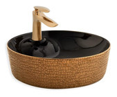Paluci Mona Black Rose Tekli 43 cm Porselen Yuvarlak Lavabo GoldSiyah