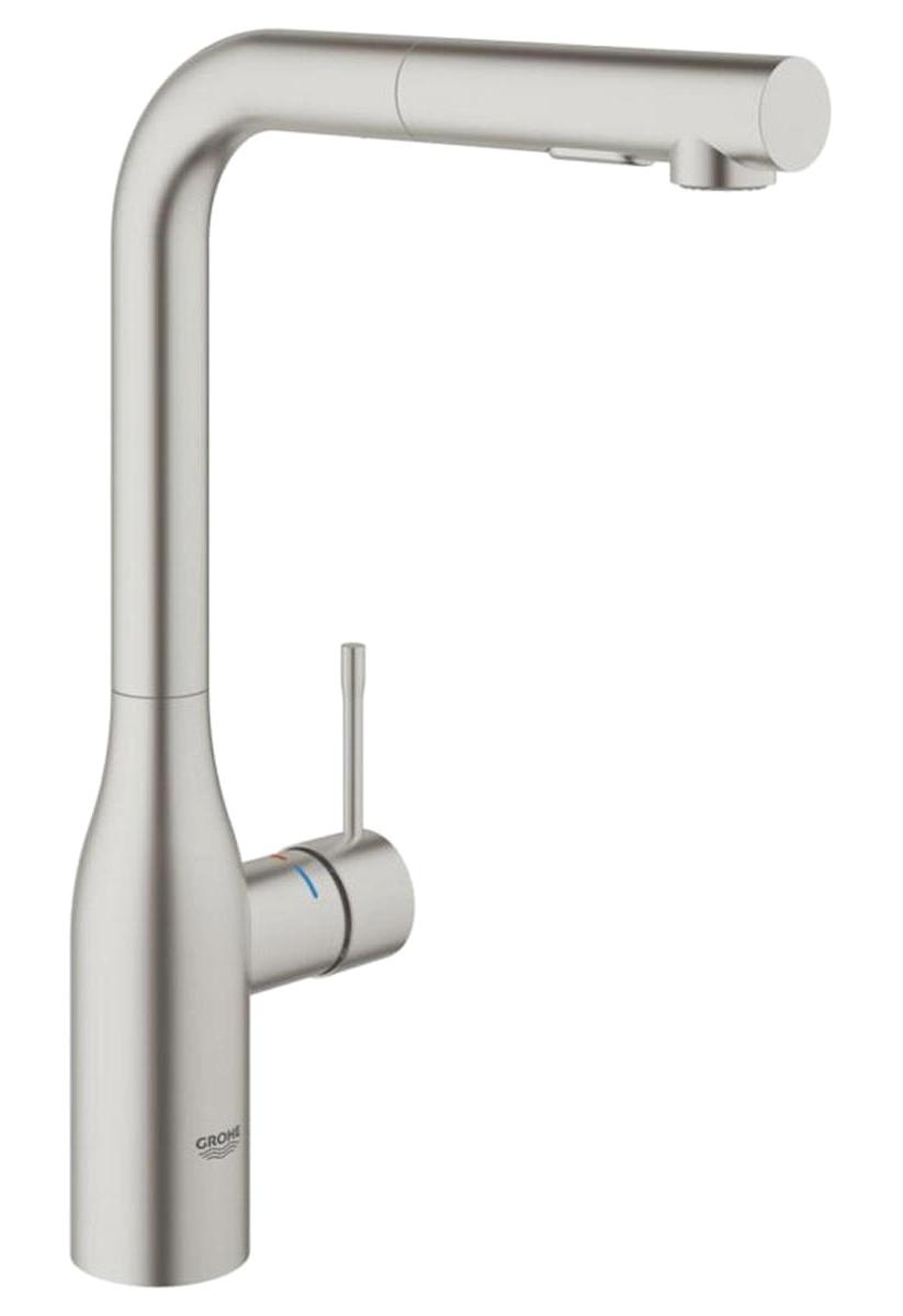 Grohe Essence SuperSteel-30270DC0 Spiralli Aplike Çift Girişli Aç Kapa Eviye Bataryası Gümüş