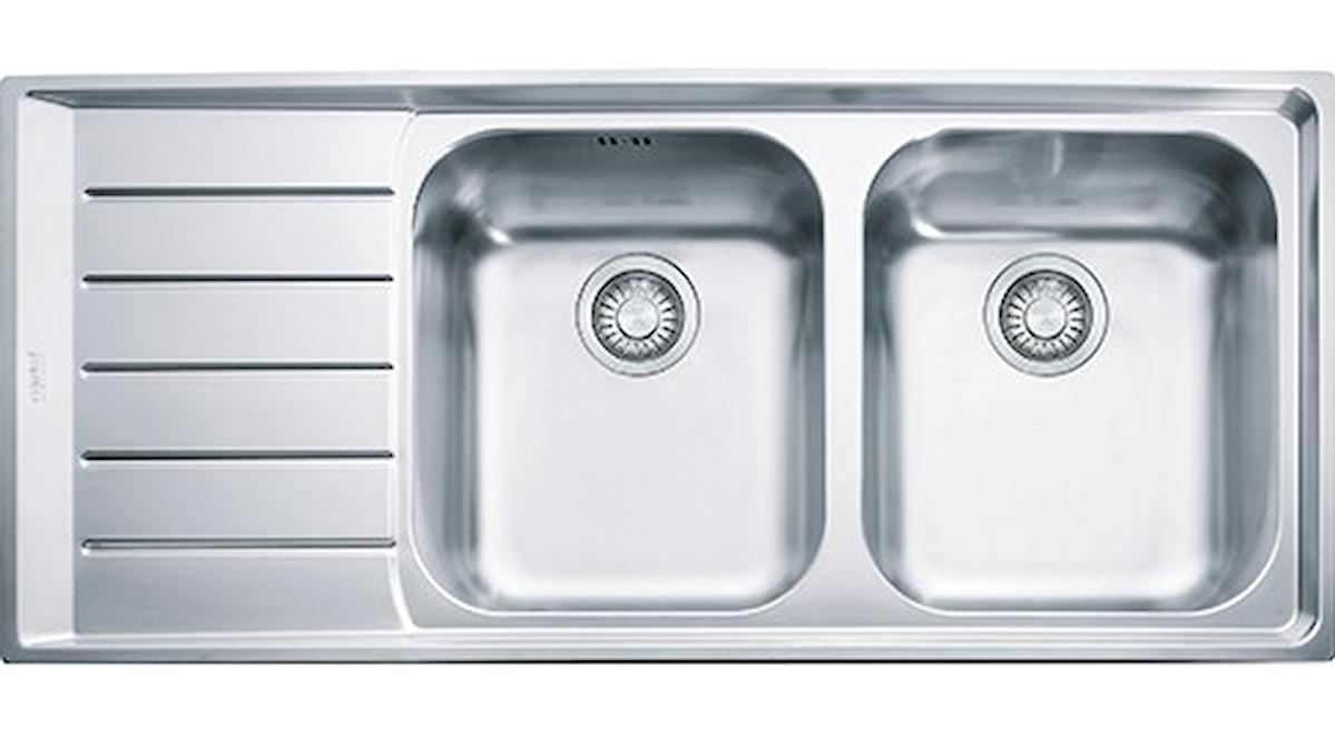 Franke Neptun Net 621 510 mm Damlalıklı Tezgah Üstü Çift Gözlü Dikdörtgen Sol Paslanmaz Çelik Eviye Gri