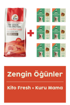 Kito Mini Dana Etli Aromalı Parça Etli Yetişkin Köpek Maması 2.5 kg 6'lı + Dana Etli Taze Köpek Yemeği 6'lı