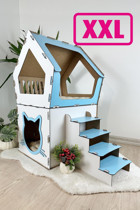 Onix Home Beşgen 2 Katlı İç Mekan Ahşap Kedi Evi Turkuaz