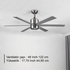 Rubenis RBT486 Slv Glob Metal 6 Kanatlı Gri Tavan Vantilatörü